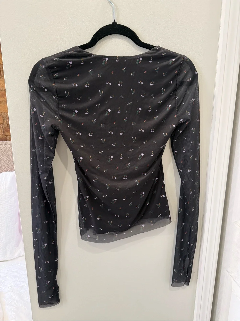AFRM Black Floral Cutout Sheer Long-Sleeve Camisole - Picture 4 of 4